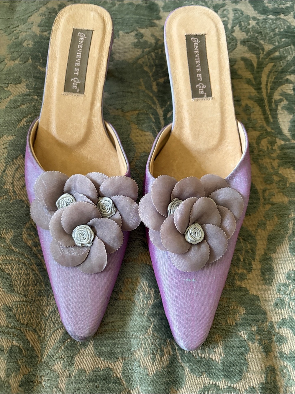 Lilac Pointed-Toe Floral Mules